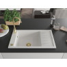 Mexen Elias granitový kuchyňský dřez 1-komorový s odkapávačem 795 x 480 mm, bílý, zlatý sifon - 6511791005-20-G