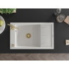 Mexen Elias granitový kuchyňský dřez 1-komorový s odkapávačem 795 x 480 mm, bílý, zlatý sifon - 6511791005-20-G