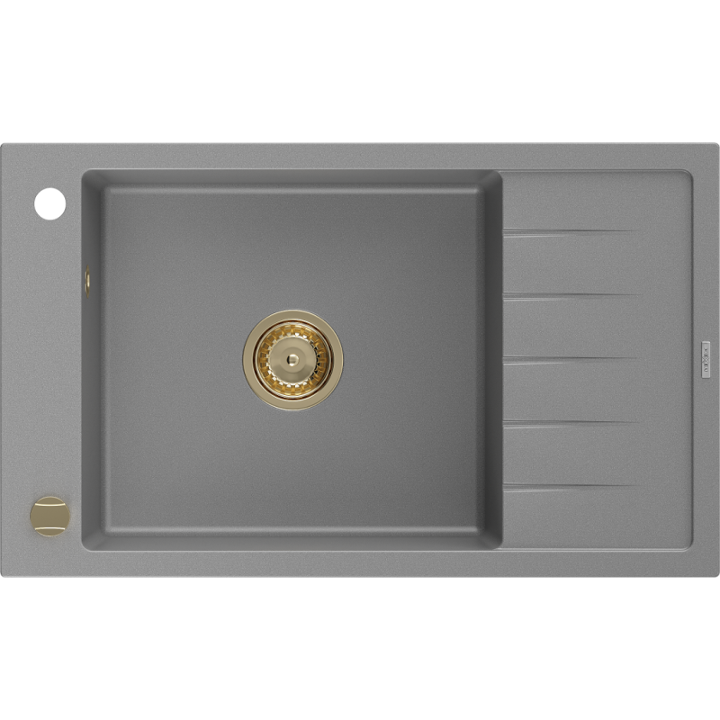 Mexen Elias žulový dřez s jednou komorou a odkapávačem 795 x 480 mm, šedý, zlatý sifon - 6511791005-71-G