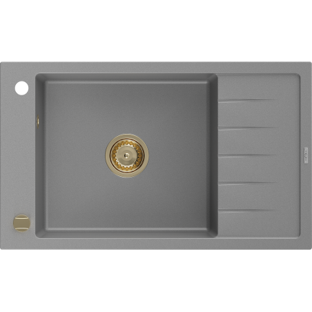 Mexen Elias žulový dřez s jednou komorou a odkapávačem 795 x 480 mm, šedý, zlatý sifon - 6511791005-71-G