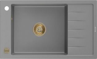 Mexen Elias žulový dřez s jednou komorou a odkapávačem 795 x 480 mm, šedý, zlatý sifon - 6511791005-71-G