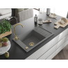 Mexen Elias granitový dřez s 1 komorou a odkapávačem 795 x 480 mm, šedý, zlatý sifon - 6511791005-71-G