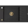 Mexen Elias granitový dřez 1-komorový s odkapávačem 795 x 480 mm, černý/stříbrný metalik, sifon zlatý - 6511791005-73-G
