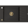 Mexen Elias granitový kuchyňský dřez 1-miskový s odkapávačem 795 x 480 mm, černý/zlatý metalik, zlatý sifon - 6511791005-75-G