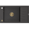 Mexen Elias granitový dřez 1-komorový s odkapávačem 795 x 480 mm, černý skvrnitý, zlatý sifon - 6511791005-76-G