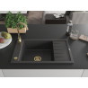 Mexen Elias granitový dřez 1-komorový s odkapávačem 795 x 480 mm, černý kropenatý, zlatý sifon - 6511791005-76-G