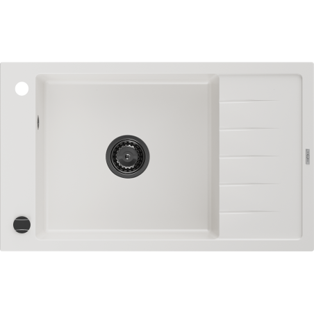 Mexen Elias granitový dřez 1-komorový s odkapávačem 795 x 480 mm, bílý, černý sifon - 6511791005-20-B
