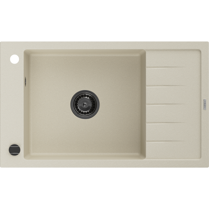 Mexen Elias granitový dřez s 1 komorou a odkapávačem 795 x 480 mm, béžový, černý sifon - 6511791005-69-B