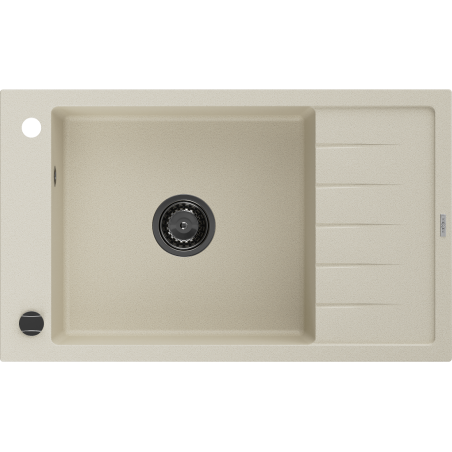 Mexen Elias granitový dřez s 1 komorou a odkapávačem 795 x 480 mm, béžový, černý sifon - 6511791005-69-B
