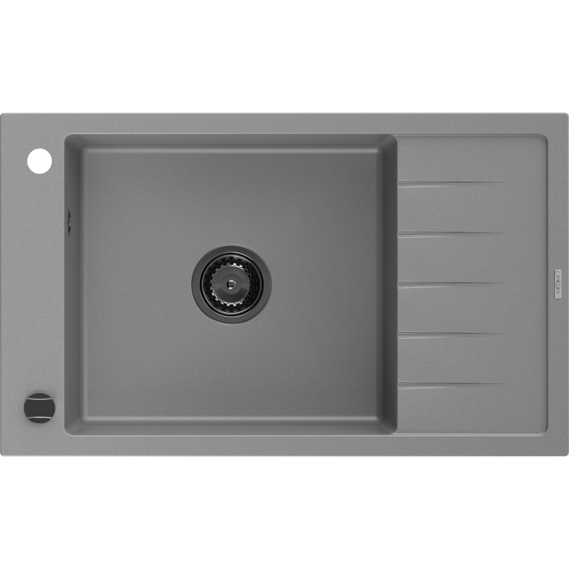 Mexen Elias 1-komorový žulový dřez s odkapávačem 795 x 480 mm, šedý, černý sifon - 6511791005-71-B