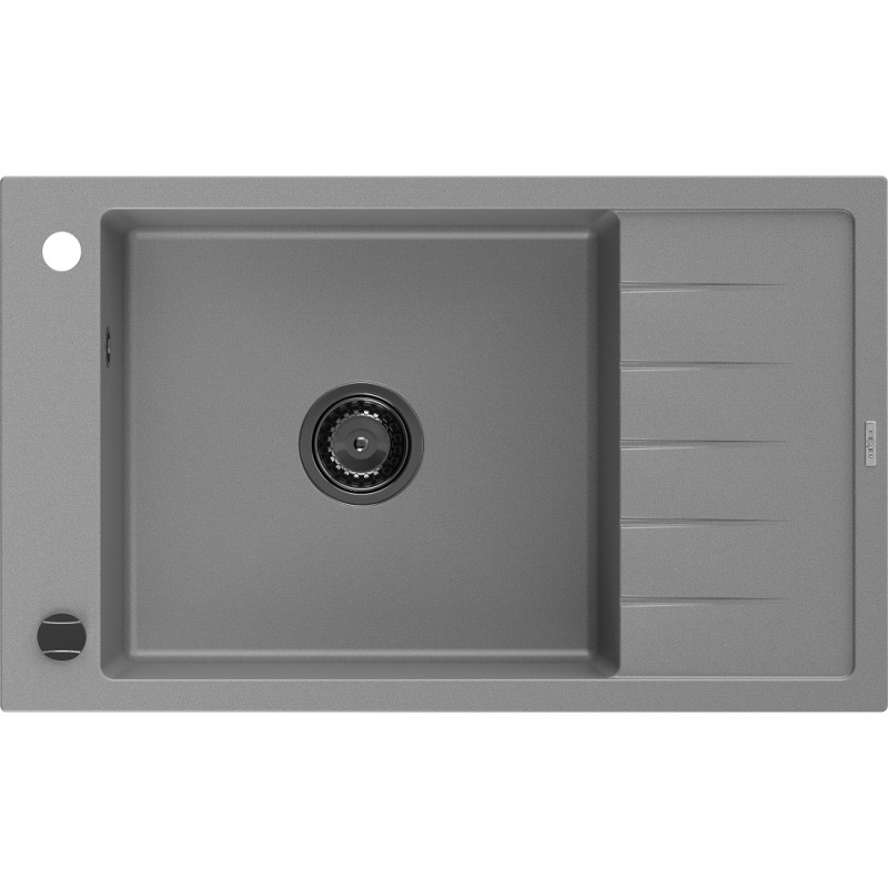 Mexen Elias granitový dřez 1-komorový s odkapávačem 795 x 480 mm, šedý, černý sifon - 6511791005-71-B