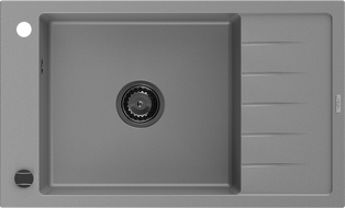 Mexen Elias 1-komorový žulový dřez s odkapávačem 795 x 480 mm, šedý, černý sifon - 6511791005-71-B