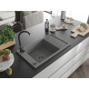 Mexen Elias granitový jednodřez s odkapávačem 795 x 480 mm, šedý, černý sifon - 6511791005-71-B