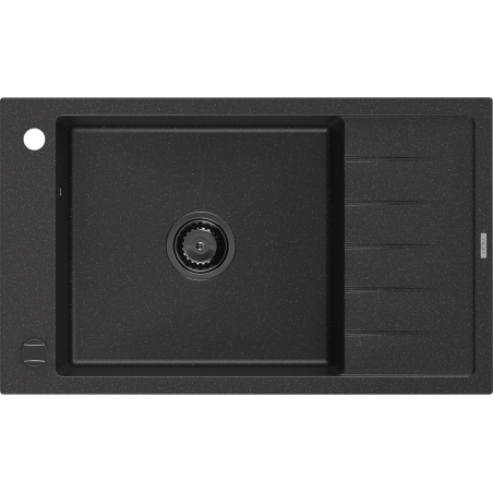 Mexen Elias granitový dřez 1-komorový s odkapávačem 795 x 480 mm, černý/stříbrný metalický, černý sifon - 6511791005-73-B
