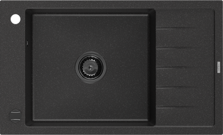Mexen Elias granitový dřez 1-komorový s odkapávačem 795 x 480 mm, černý/stříbrný metalický, černý sifon - 6511791005-73-B