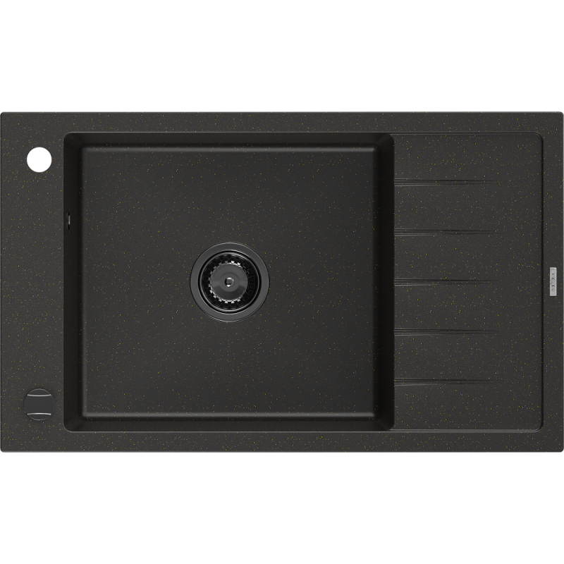 Mexen Elias granitový dřez 1-komorový s odkapávačem 795 x 480 mm, černý/zlatý metalik, černý sifon - 6511791005-75-B