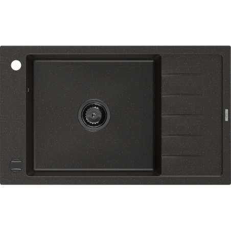 Mexen Elias granitový dřez 1-komorový s odkapávačem 795 x 480 mm, černý/zlatý metalik, černý sifon - 6511791005-75-B