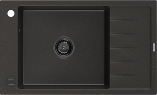 Mexen Elias granitový dřez 1-komorový s odkapávačem 795 x 480 mm, černý/zlatý metalik, černý sifon - 6511791005-75-B