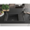 Mexen Elias granitový dřez 1-komorový s odkapávačem 795 x 480 mm, černý s bílými skvrnami, černý sifon
