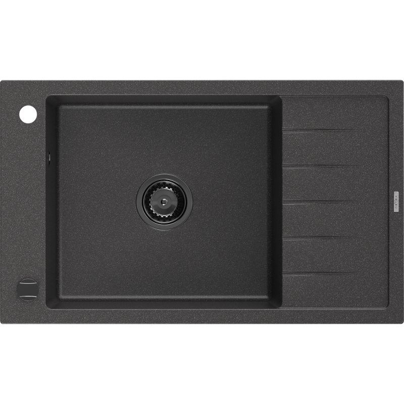 Mexen Elias granitový kuchyňský dřez s odkapávačem 795 x 480 mm, černý skvrnitý, černý sifon - 6511791005-76-B