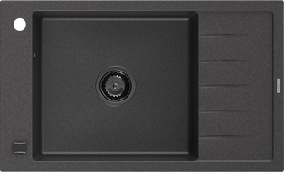 Mexen Elias granitový kuchyňský dřez s odkapávačem 795 x 480 mm, černý skvrnitý, černý sifon - 6511791005-76-B