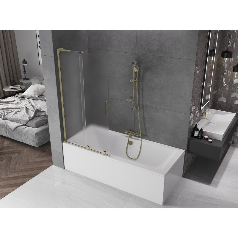 Mexen Velar L vanová zástěna 2-křídlová posuvná 95 x 150 cm, matná, zlatá - 896-095-003-31-50