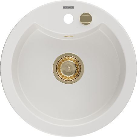 Mexen Diego granitový dřez 1-komorový 488 x 480 mm, bílý, sifon zlatý - 6512481000-20-G