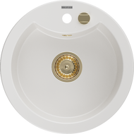 Mexen Diego granitový dřez 1-komorový 488 x 480 mm, bílý, sifon zlatý - 6512481000-20-G