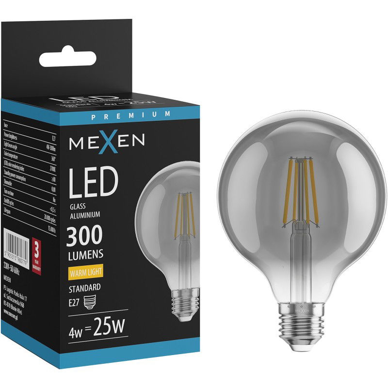 Mexen Vintis LED filamentová žárovka E27, G95, 4W, Teplá - 2700K, 300 lm, kouřová - L157-E27-0427-70