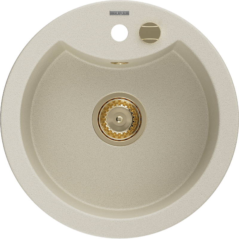 Mexen Diego granitový jednodřez 488 x 480 mm, béžový, sifon zlatý - 6512481000-69-G