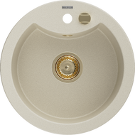 Mexen Diego granitový jednodřez 488 x 480 mm, béžový, sifon zlatý - 6512481000-69-G