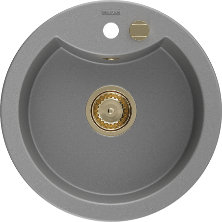 Mexen Diego žulový dřez 1-komorový 488 x 480 mm, šedý, sifon zlatý - 6512481000-71-G