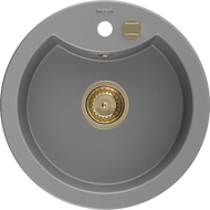Mexen Diego žulový dřez 1-komorový 488 x 480 mm, šedý, sifon zlatý - 6512481000-71-G