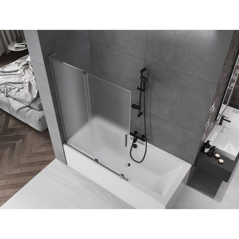 Mexen Velar L vanová zástěna, 2-dílná posuvná 120 x 150 cm, matné sklo, gun metal - 896-120-003-31-95