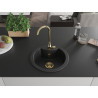 Mexen Diego granitový dřez 1-komorový 488 x 480 mm, černý/stříbrný metalický, sifon zlatý - 6512481000-73-G