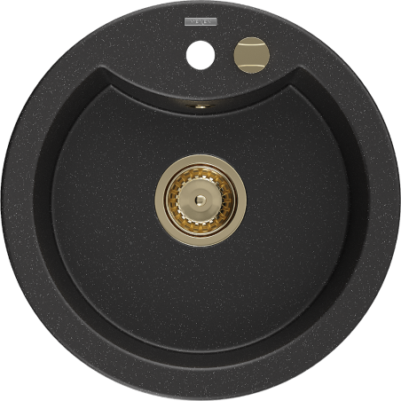 Mexen Diego jednorázový granitový dřez 488 x 480 mm, černá/stříbrná metalíza, zlatý sifon - 6512481000-73-G