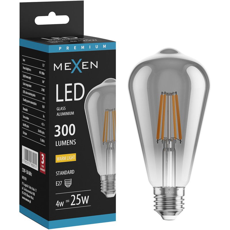 Mexen Vintis Žárovka filament LED E27, ST64, 4W, Teplá - 2700K, 300 lm, kouřová - L152-E27-0427-70