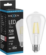 Mexen Vintis LED vlákno žárovka E27, ST64, 6W, Neutrální - 4000K, 720 lm, čirá - L152-E27-0640-00