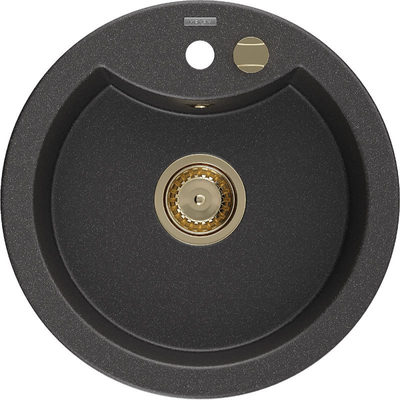 Mexen Diego žulový dřez s 1 komorou 488 x 480 mm, černý skvrnitý, sifon zlatý - 6512481000-76-G
