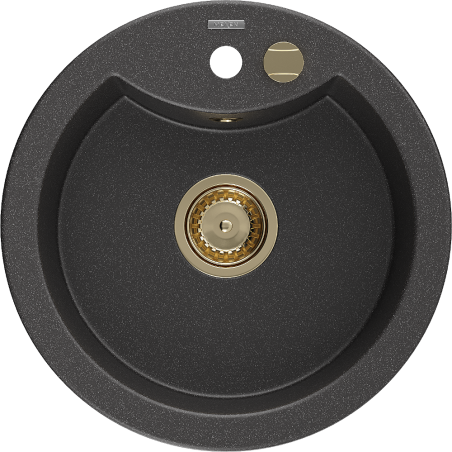 Mexen Diego žulový dřez s 1 komorou 488 x 480 mm, černý skvrnitý, sifon zlatý - 6512481000-76-G