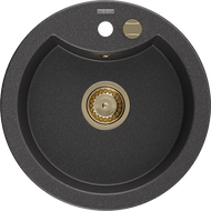 Mexen Diego žulový dřez s 1 komorou 488 x 480 mm, černý skvrnitý, sifon zlatý - 6512481000-76-G