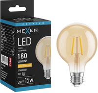 Mexen Vintis LED žárovka s filamentem E27, G80, 2W, Teplá - 2200K, 180 lm, jantarová - L155-E27-0222-50