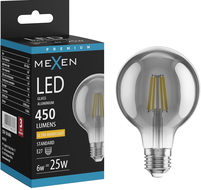 Mexen Vintis LED žárovka s vláknem E27, G80, 6W, Teplá - 2200K, 450 lm, kouřová - L155-E27-0622-70
