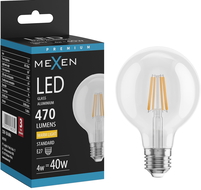 Mexen Vintis LED žárovka filament E27, G80, 4W, Teplá - 2700K, 470 lm, čirá - L155-E27-0427-00