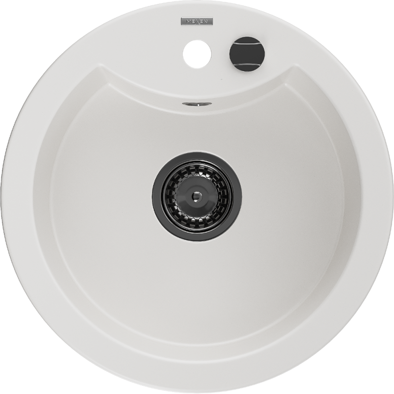 Mexen Diego granitový dřez 1-komorový 488 x 480 mm, bílý, černý sifon - 6512481000-20-B