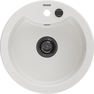 Mexen Diego granitový dřez 1-komorový 488 x 480 mm, bílý, černý sifon - 6512481000-20-B