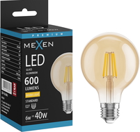Mexen Vintis LED žárovka filament E27, G80, 8W, Teplá - 2700K, 750 lm, jantarová - L155-E27-0827-50