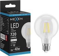 Mexen Vintis LED vlákno žárovka E27, G80, 6W, Neutrální - 4000K, 720 lm, čirá - L155-E27-0640-00