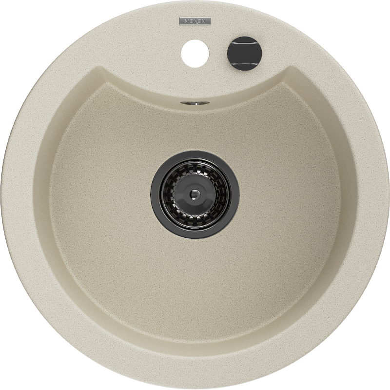 Mexen Diego granitový dřez 1-komorový 488 x 480 mm, béžový, černý sifon - 6512481000-69-B