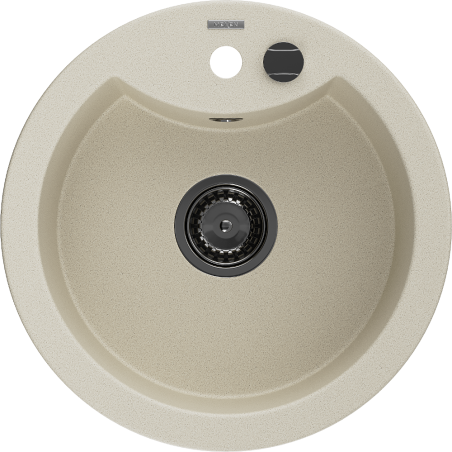Mexen Diego granitový dřez 1-komorový 488 x 480 mm, béžový, černý sifon - 6512481000-69-B